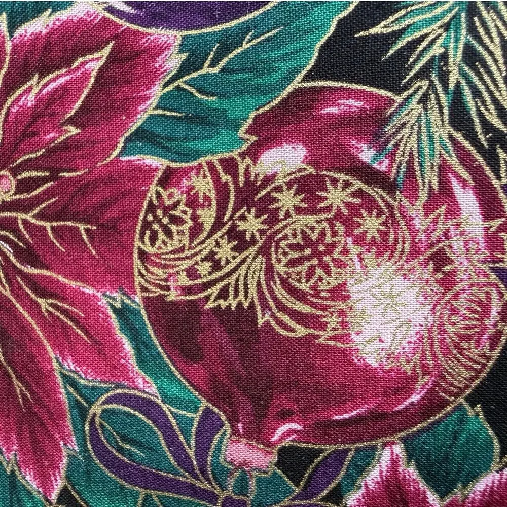 Vintage Christmas Poinsettia and Baubles Print Placemats Set of 6 Holiday Decor
